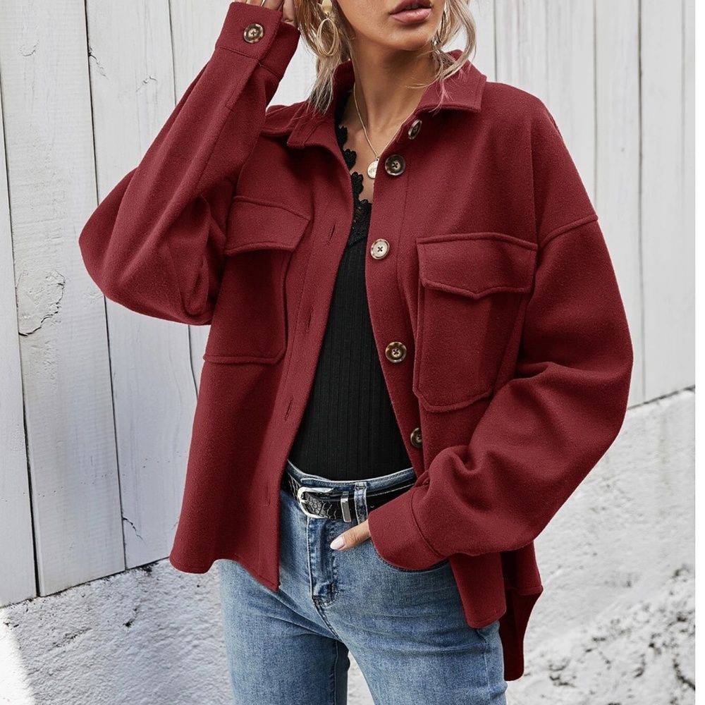 Cozy Boyfriend fit Button Down Oversized Jacket Shacket - Picture 2 of 11